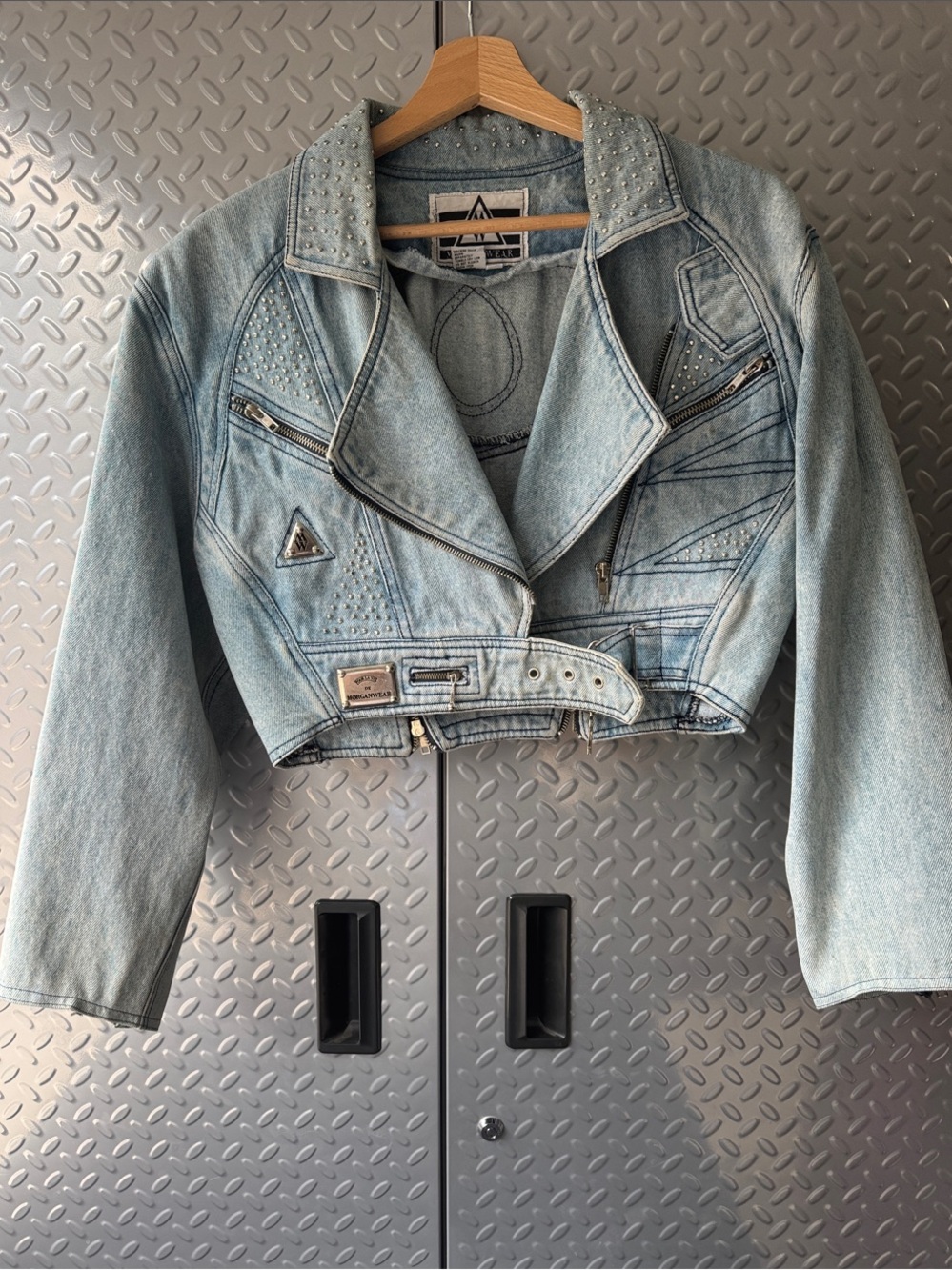 80’s Studded Light Blue Denim Cropped Jacket